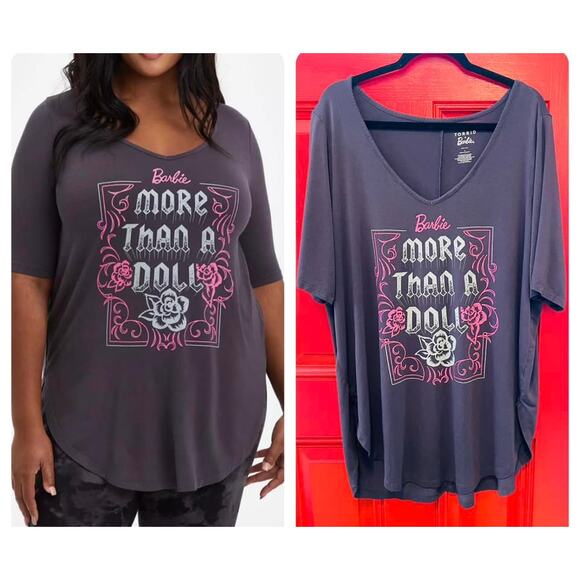 Torrid Barbie More Than a Doll Rose Floral V-Neck Super Soft Tunic Top Shirt 3X - Picture 1 of 2